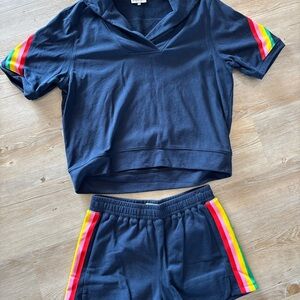 Navy Two-Piece Set with Rainbow Stripes